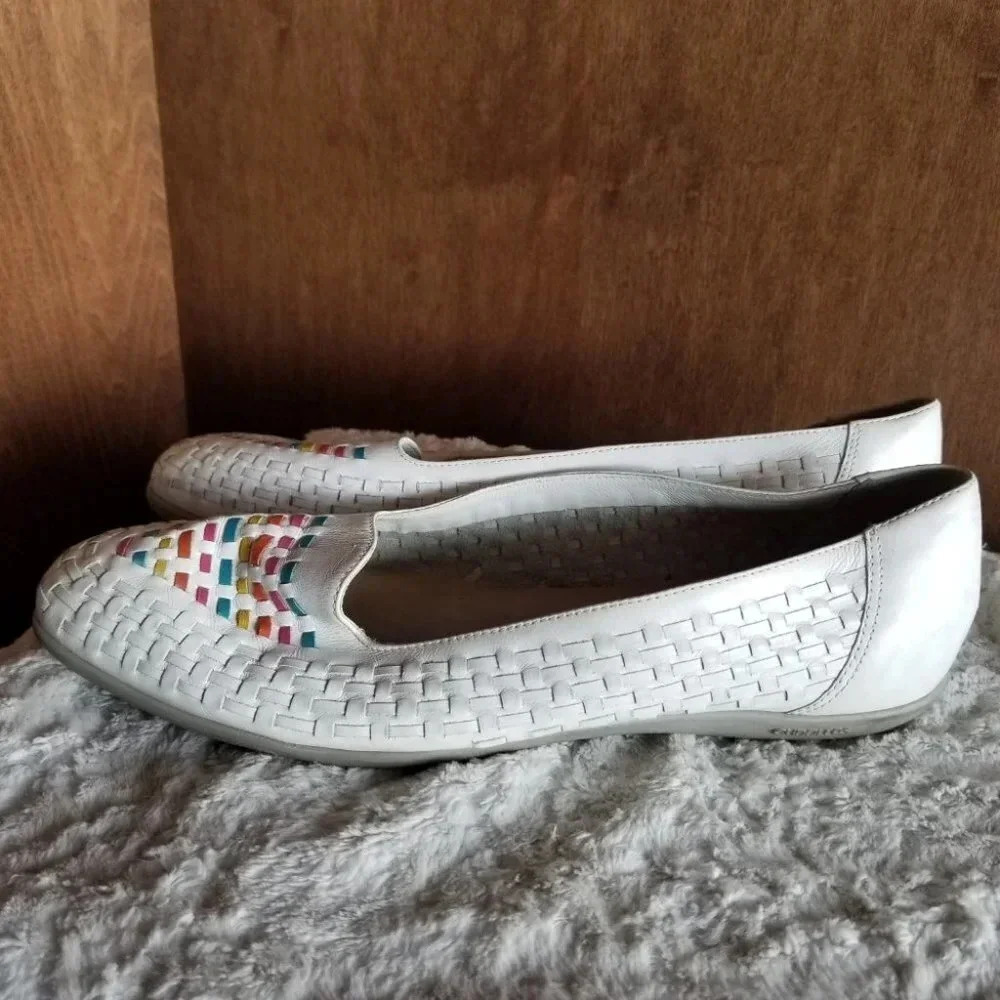 Cobbie Cuddlers Leather Woven Slip On Shoes White Rainbow 8.5 - Picture 9 of 13